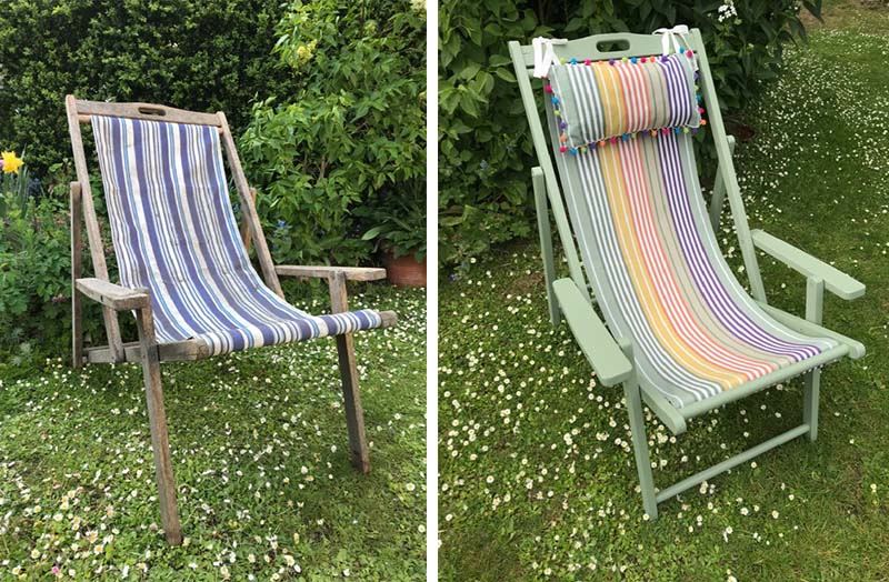 Vintage deckchair before and after images