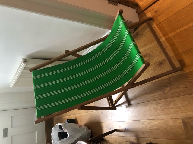 deck chair recovered in the stripes company fabric