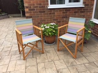 directors chairs recovered in the stripes company fabric