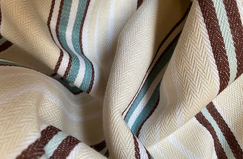 Buttermilk, Brown and Aqua Stripe Ticking Fabric