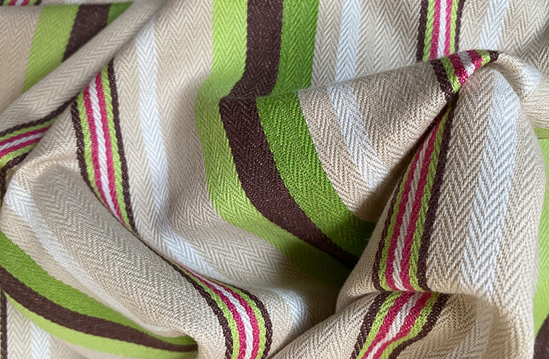 Green, Pale Green and Beige Stripe Ticking Fabric 
