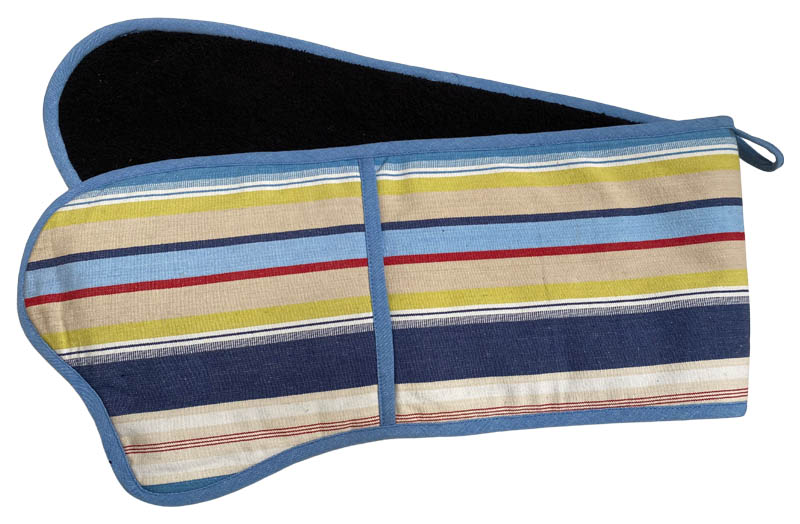 Airforce Blue, Cream, White Striped Oven Gloves | Double Oven Mitts