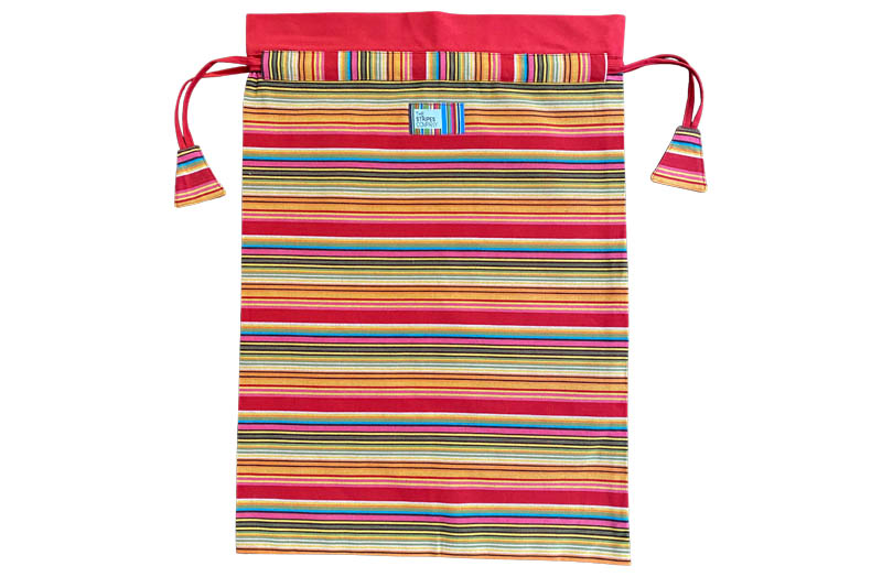 Large Striped Drawstring Bags - Multi Stripe, Pinks, Yellows | Laundry Bags | Kit Bags