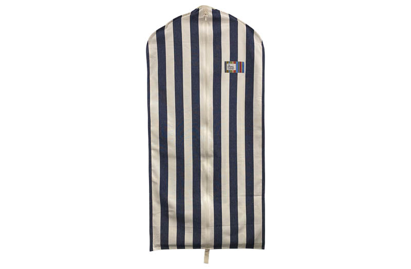 Navy Blue White Stripe Suit Carriers, Suit Protector Bags, Cotton Hanging Suit Covers, Suit Carry Bags