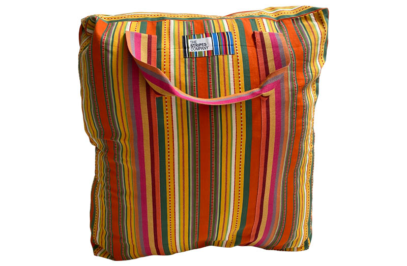 Yellow, Orange, Green Stripe Jumbo Large Storage Bag for Bedding, Cushions, Textiles, Pillows