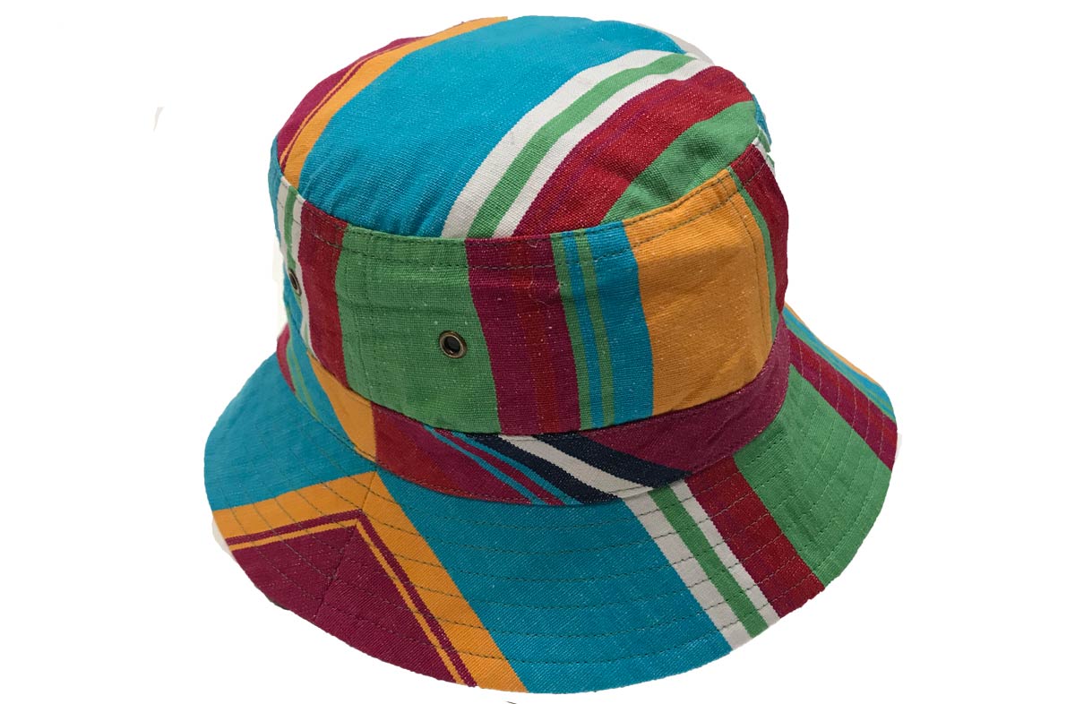 Cotton Bucket Hats - Dark Pink, Turquoise, Green, Yellow Stripe