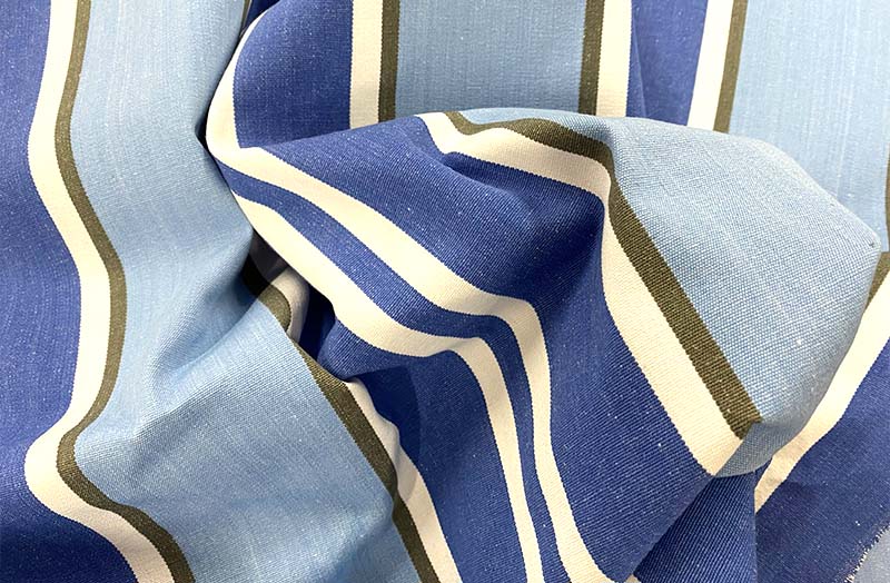 Pale Blue, Royal Blue, Grey Striped Fabric | Stripe Cotton Curtain Upholstery Fabrics