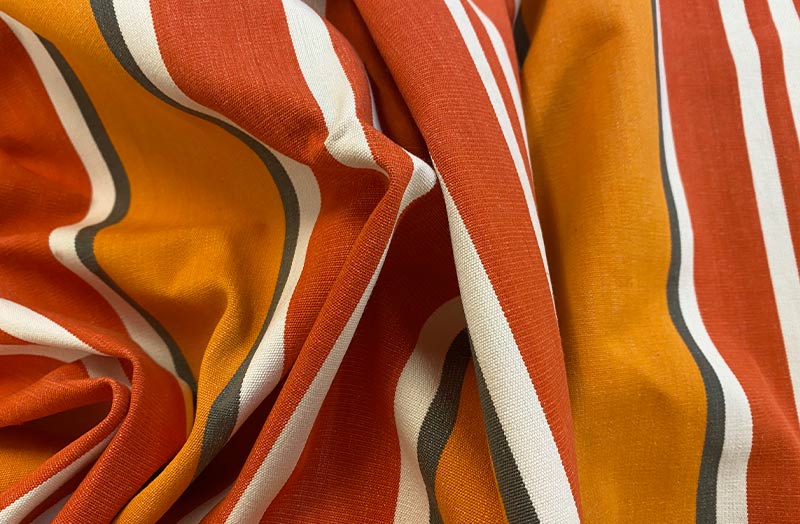 Orange, Tangerine, White and Dark Grey Striped Fabric | Striped Curtain Fabrics
