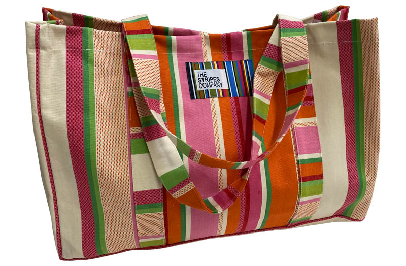 Cream, Pink, Orange Stripe Extra Large Beach Bags