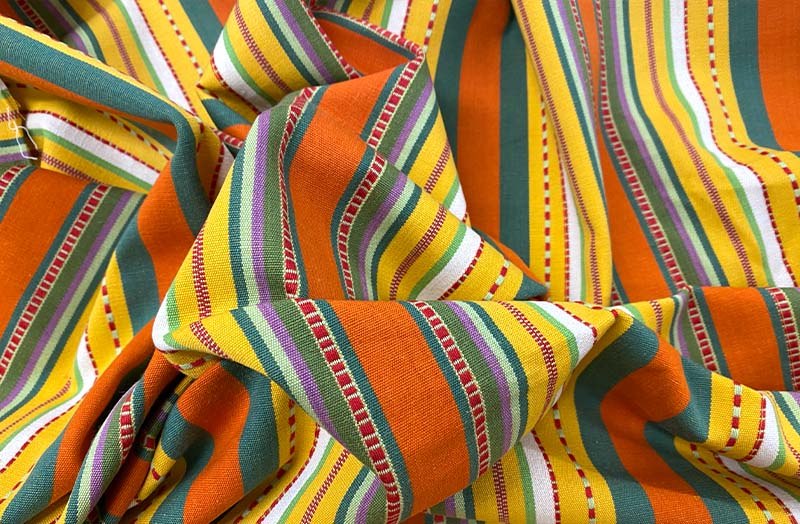 Yellow, Orange, Green Striped Fabrics | Stripe Cotton Fabrics | Stripe Curtain Upholstery Fabric