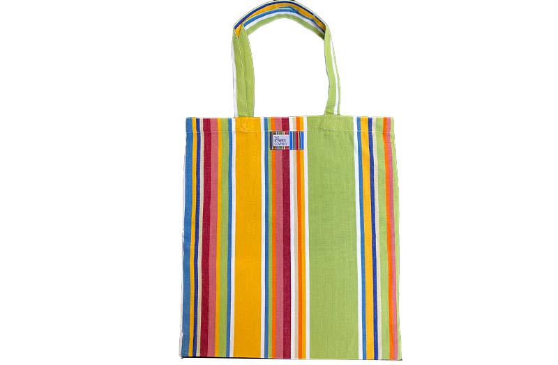 Yellow, Pale Green, Sky Blue Striped Tote Bags