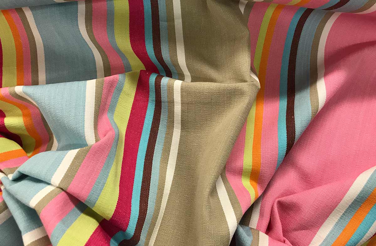 Pink Taupe Pale Blue Stripe Fabric