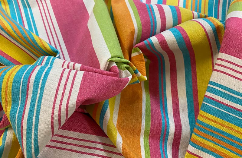Stripe Fabric with Pink, White, Lime Green, Turquoise, Yellow and Orange Stripes