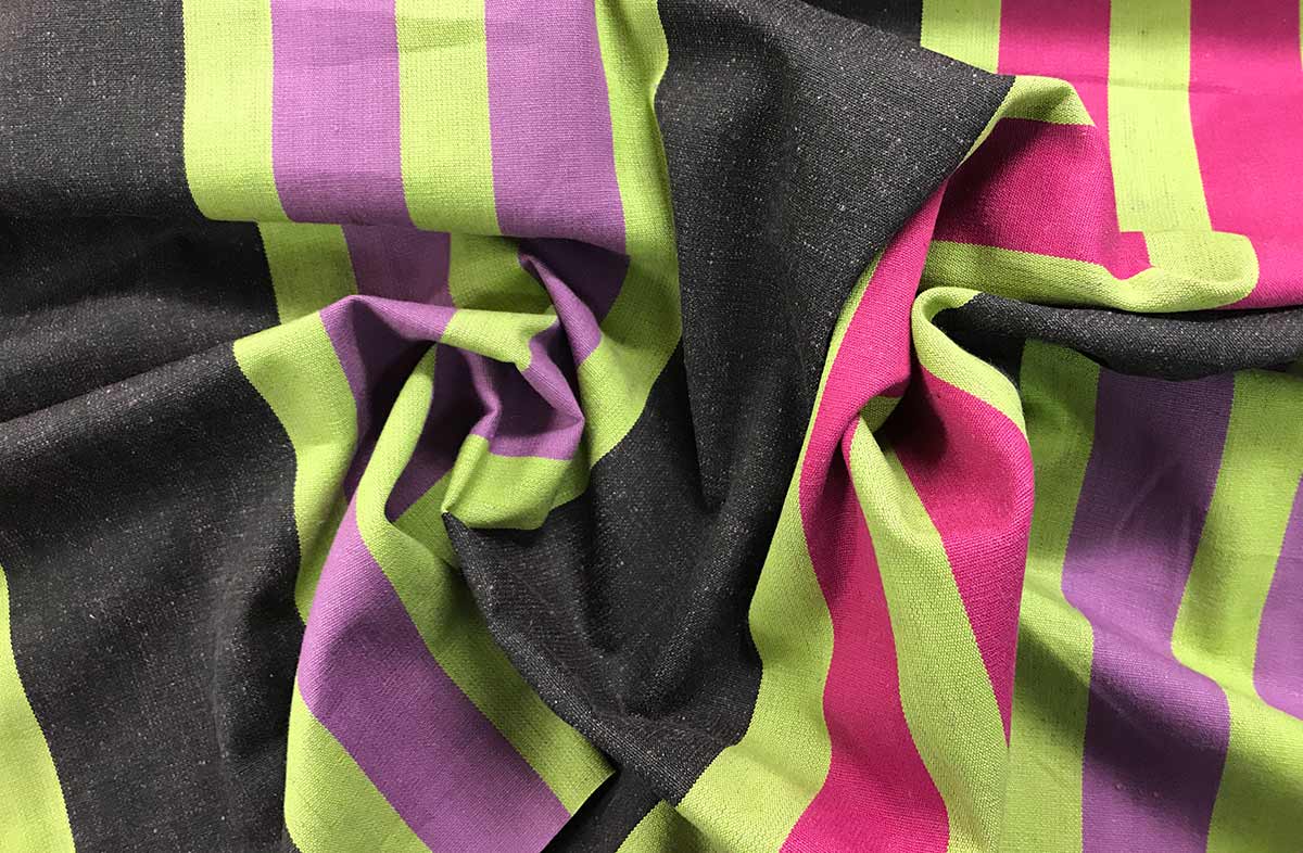 Black, pink, lime green, purple Stripe Fabric