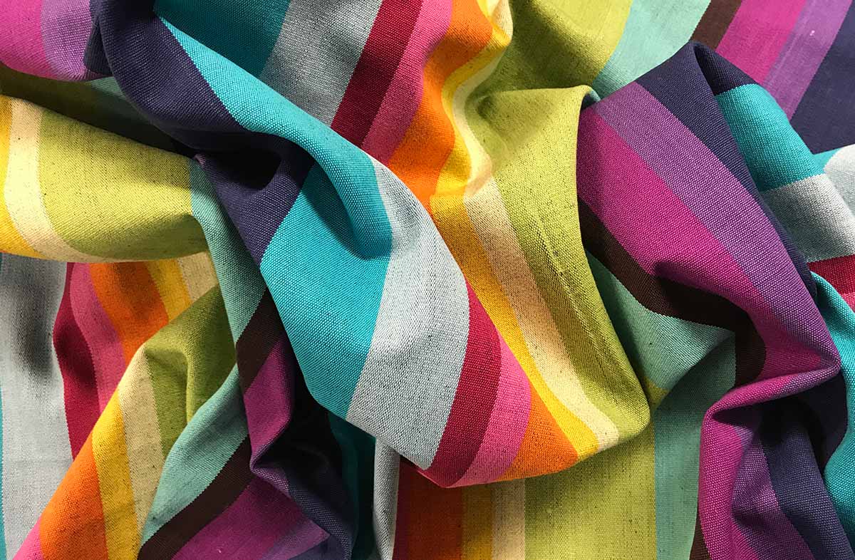 Lovely bold rainbow stripe fabric with 3 different blues