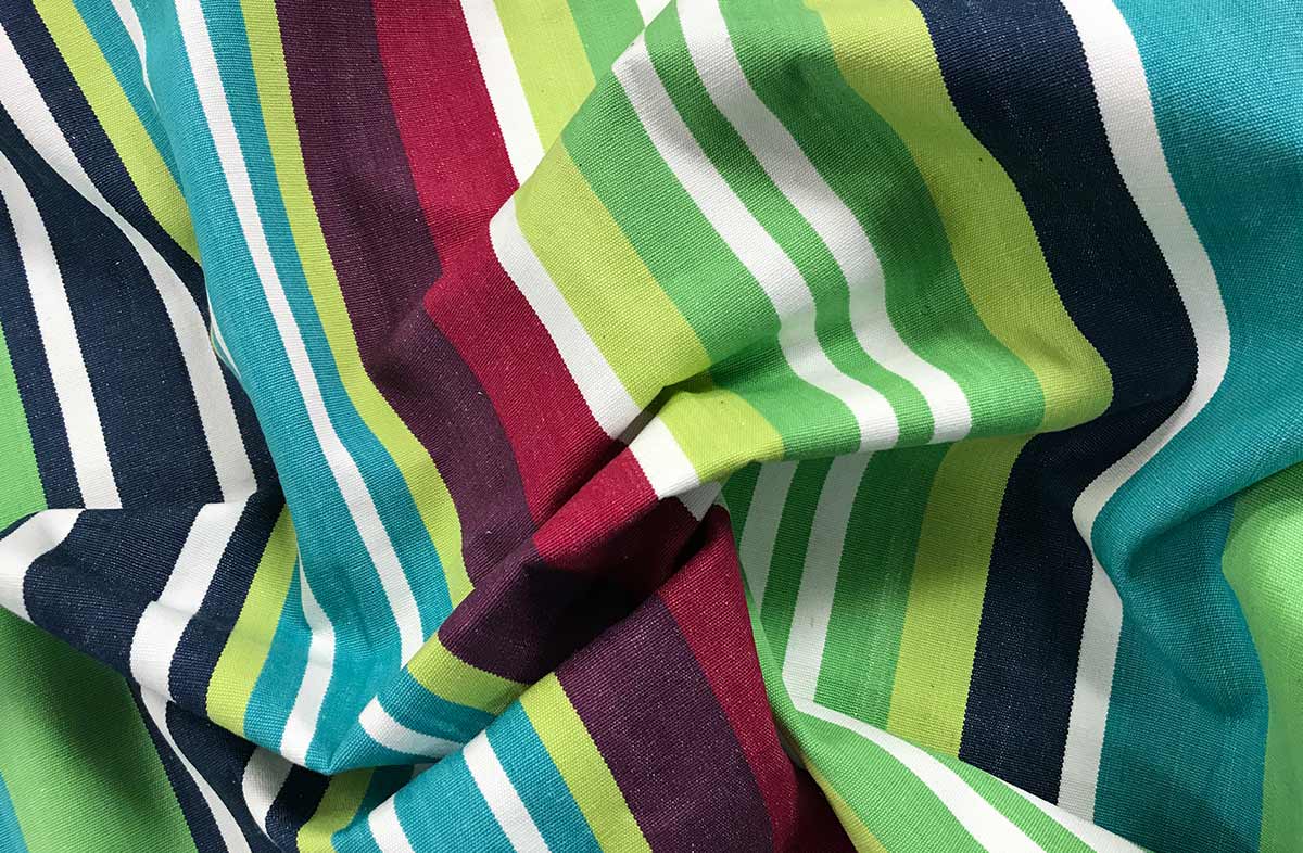 Lime Green, Navy, Turquoise, Burgundy Striped Fabric