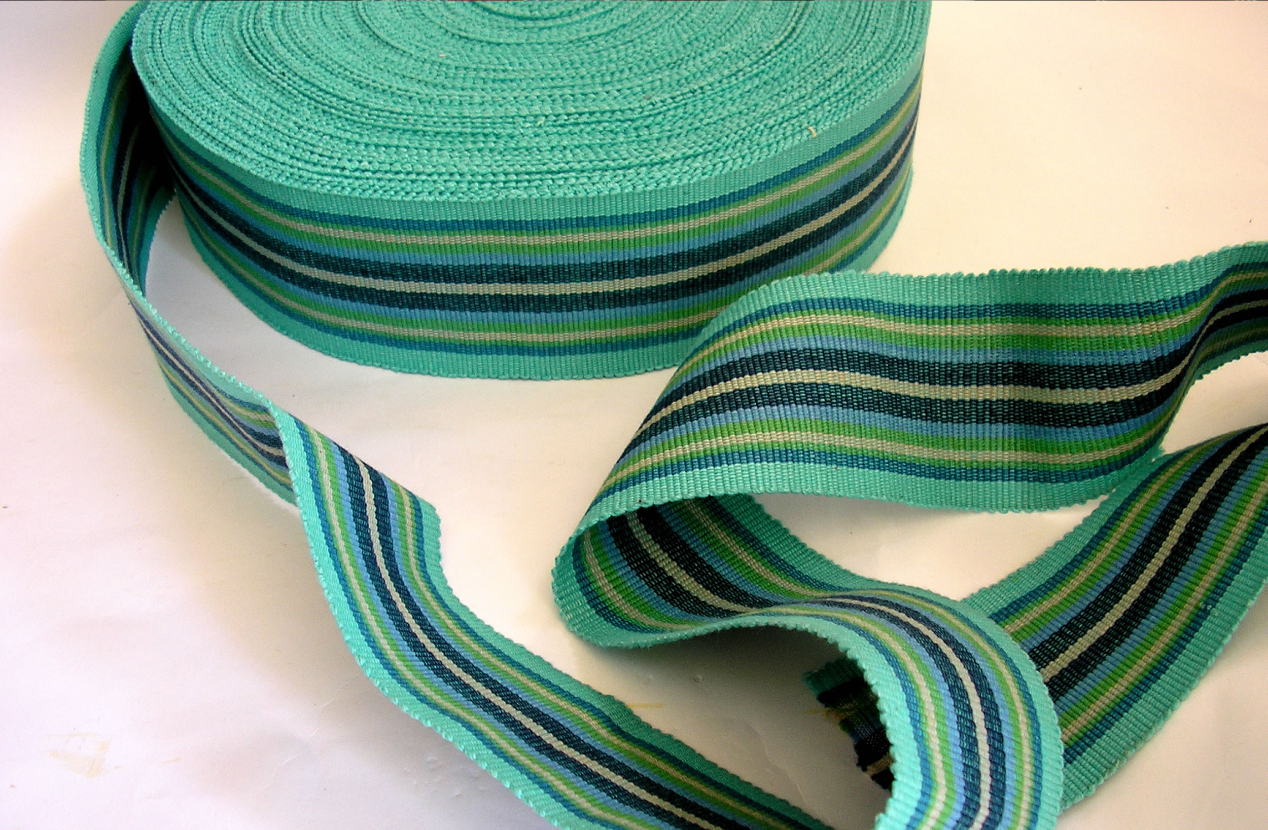 Turquoise, Blue, Green Striped Webbing | Upholstery Webbing Fencing Stripes