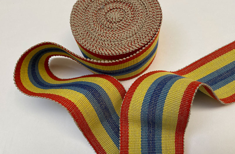 Red, Yellow and Blue Striped Webbing | Upholstery Webbing Samba Stripes