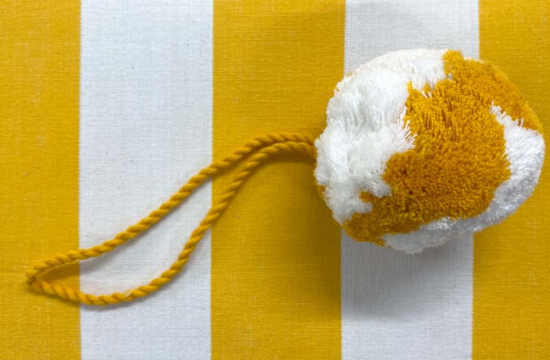 Yellow White Hanging Cotton Pom Pom - Soft pompom hanging balls
