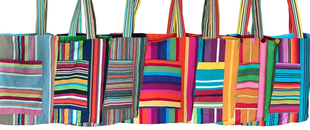 reversible velvet stripe tote bags