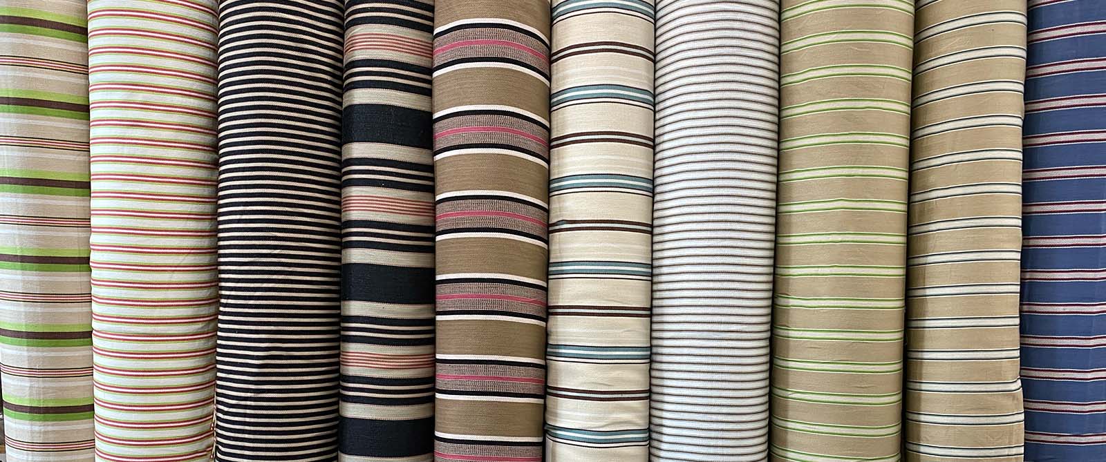 Beige and Blue Stripe Ticking Fabric