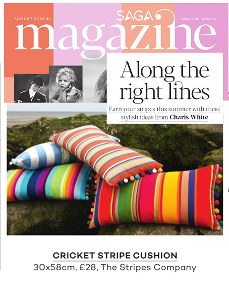 Saga Magazine Stripe Pompom Cushion Aug 2020