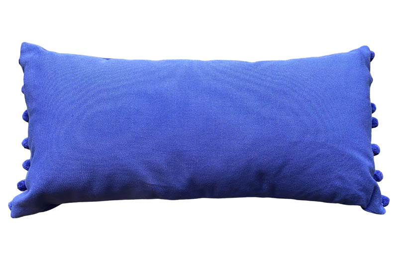 Blue Striped Oblong Cushions with Blue Bobble Fringe