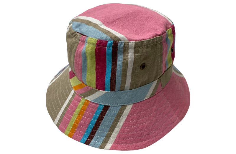 Pink, Beige Grey, Pale Blue Stripe Bucket Hats