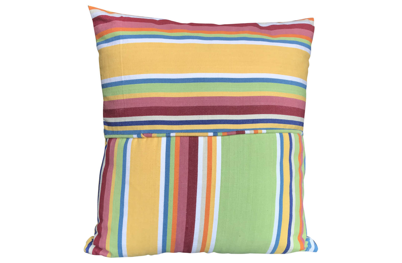 Yellow, Pale Green, Blue Striped Piped Cushions | Square Piped Cushions 