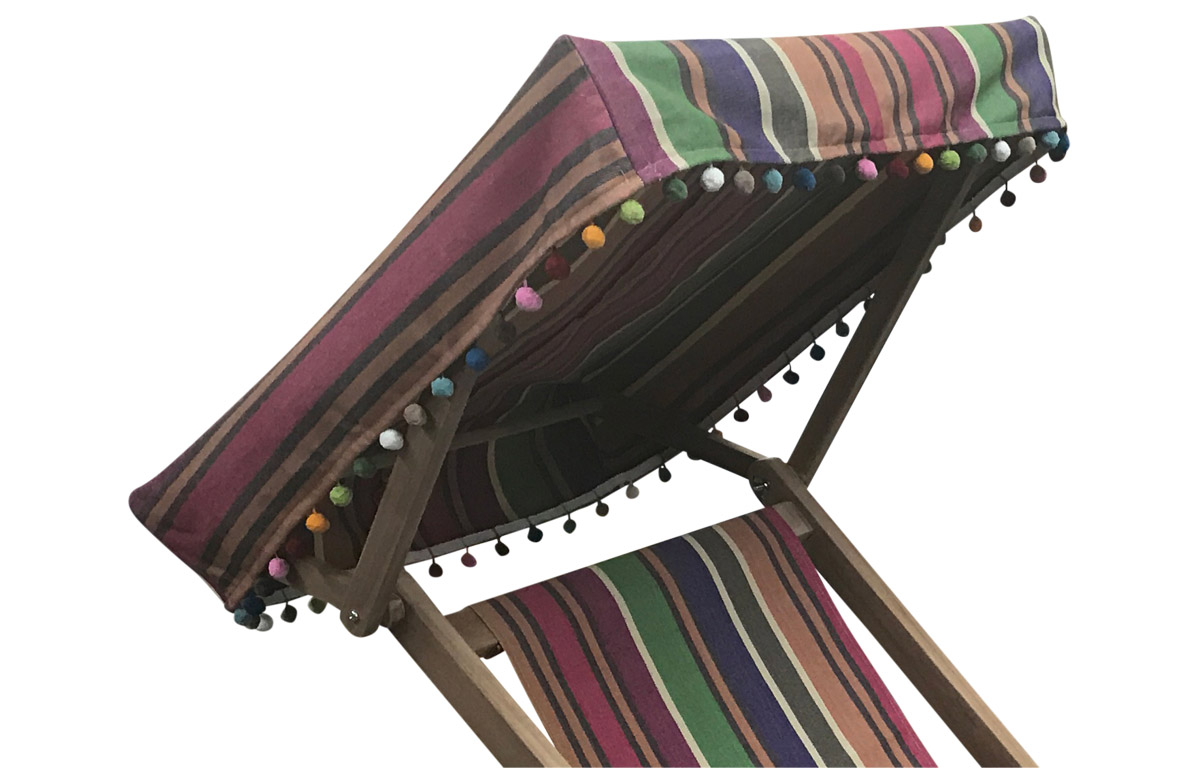 Edwardian Deckchairs with Canopy and Footstool in earthy colour stripes