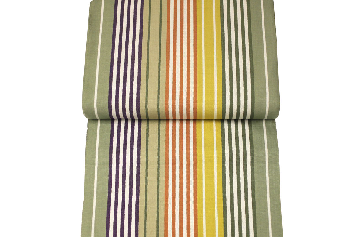 Striped Deckchair Canvas Fabric Sage Green, Purple, Mustard Stripes