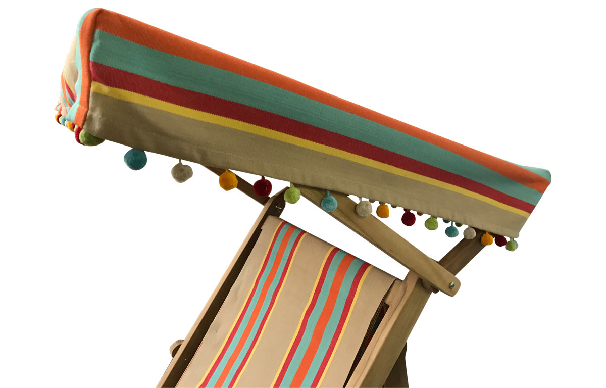 Fawn, Terracotta and Turquoise stripe Edwardian Deckchairs with Canopy and Footstool