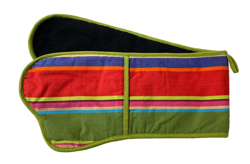 Pink, Green, Gold Stripe Double Oven Gloves