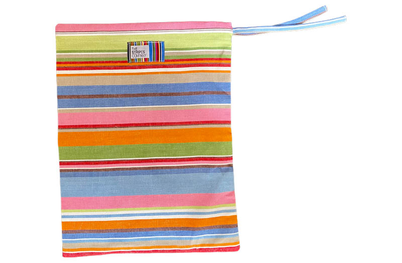 Blue, Pink, Turquoise Stripe Shoe Bags | Striped Drawstring Bags