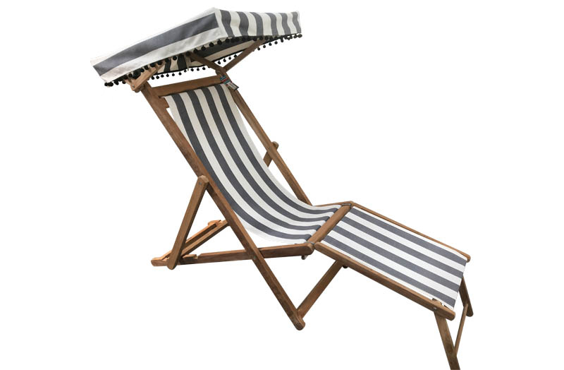 Grey and White Stripe Edwardian Deckchairs with Canopy and Footstool