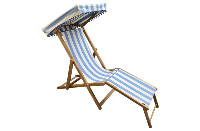 Sky Blue and White Edwardian Deckchairs with Canopy and Footstool