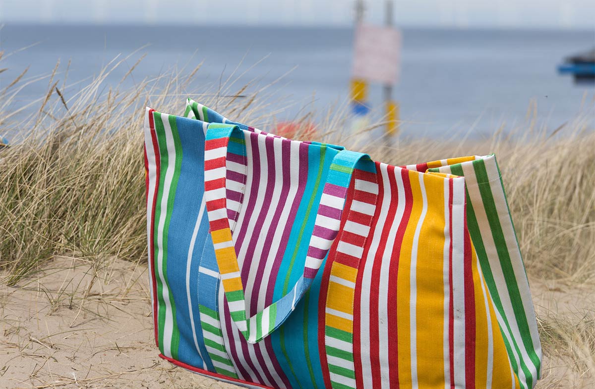 Stripe Extra Large Beach Bag - yellow, blue, green, tangerine, white stripes   