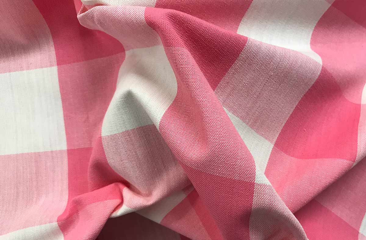 Pink White Gingham Fabric Large Checks