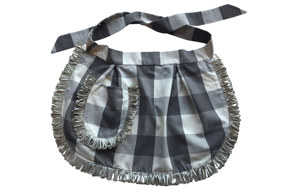 Charcoal Grey and White Gingham Waist Aprons