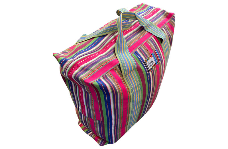 Hot Pink, Green, Purple Stripe Jumbo Large Storage Bag for Bedding, Cushions, Textiles, Pillows