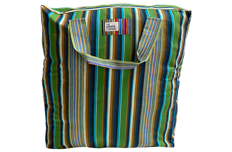 Green, Navy, Ochre Stripe Jumbo Large Storage Bag for Bedding, Cushions, Textiles, Pillows