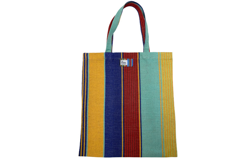 Blue, Sand, Turquoise, Red Striped Linen Tote Bags
