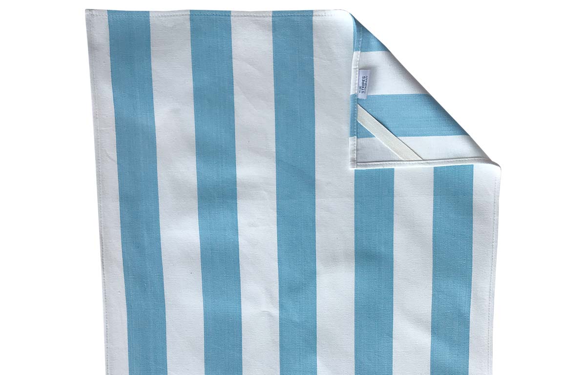 pale blue and white stripe tea towel