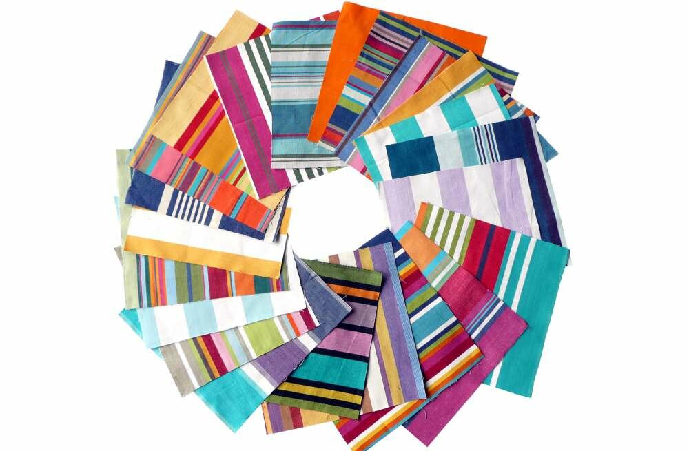 Bumper Pack of Striped Cotton Fabric Squares for Patchwork Quilting Crafters