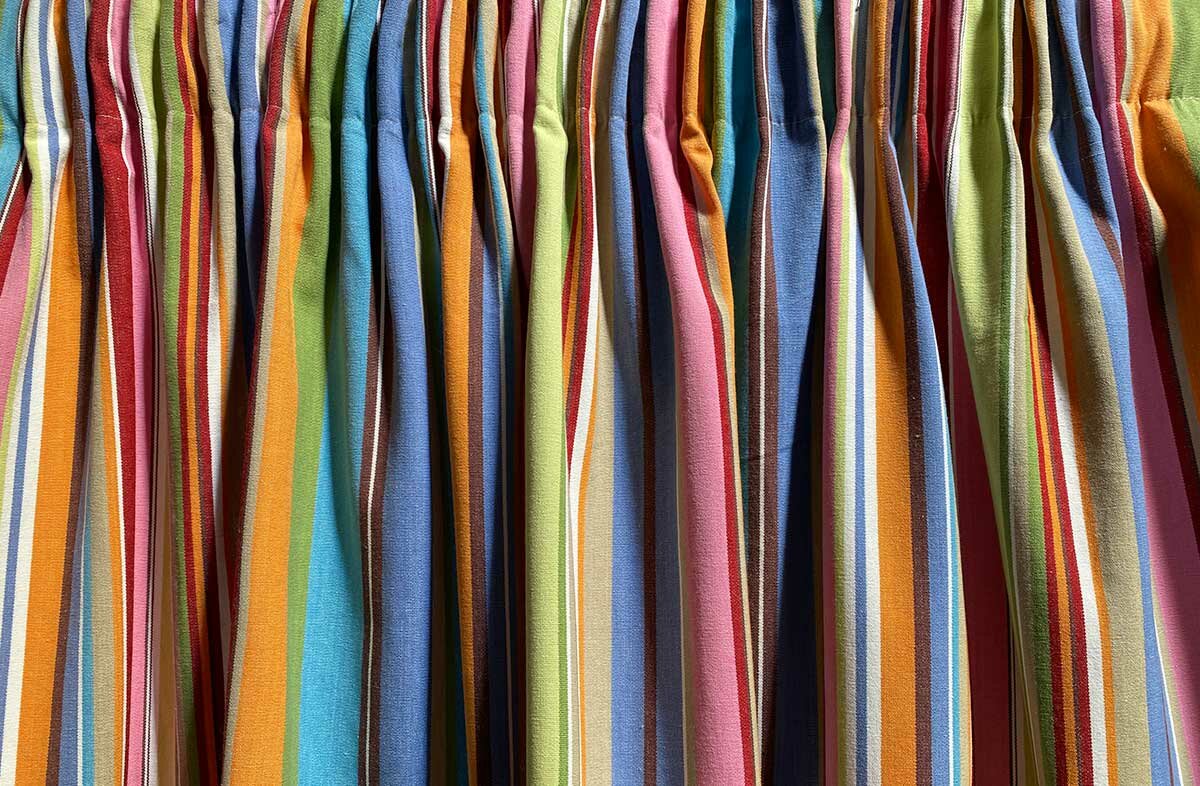 blue and pink stripe curtain fabric