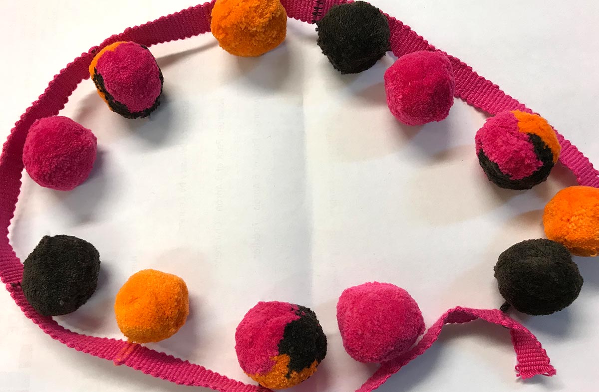 Pink, Orange and Black Multi Coloured Bobble Fringe | Pompom Trim