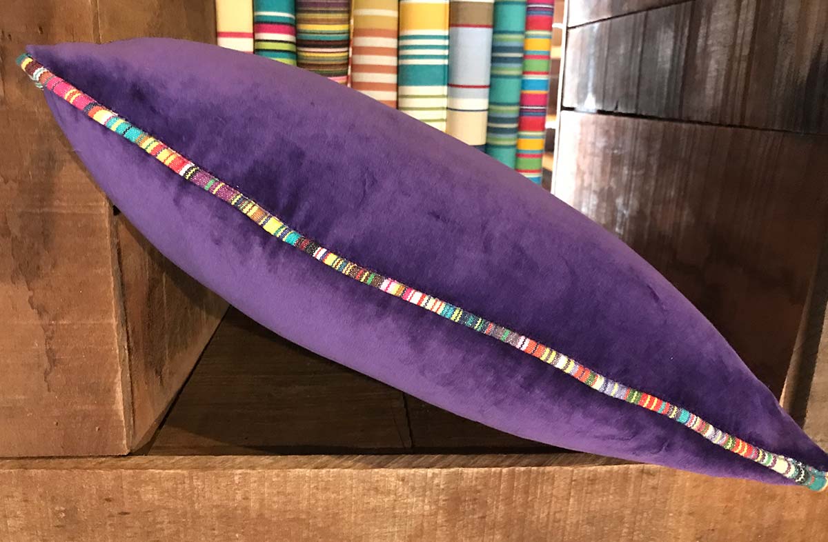 Purple Velvet Cushion Covers with Stripe Piping