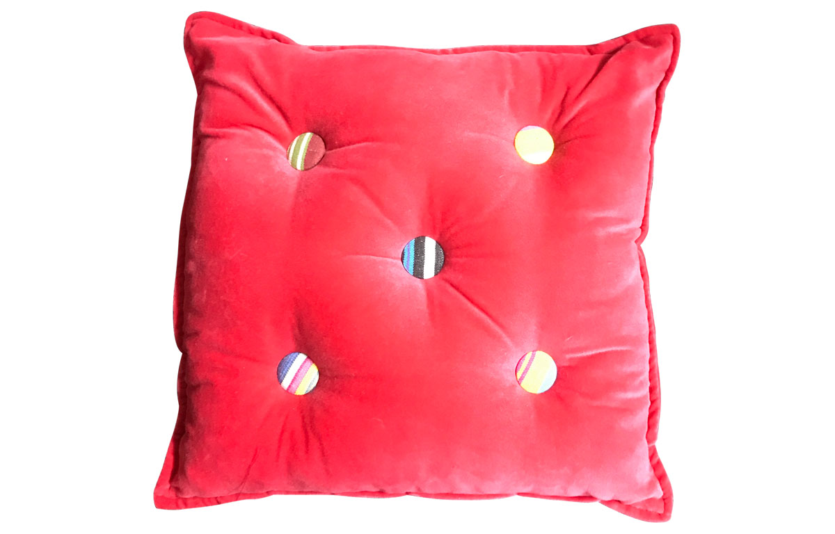 Small Red Velvet Stripe Buttoned Cushion