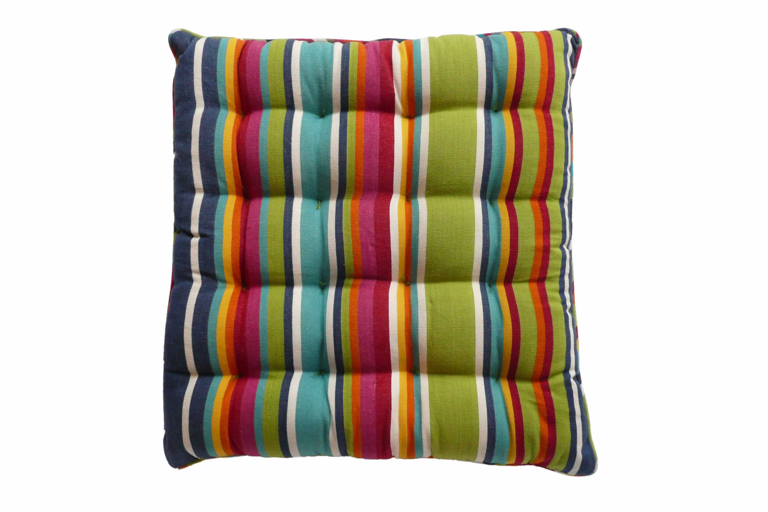 Colourful Striped Seat Pads with Piping | Square Piped Seat Pads blue, green, red   