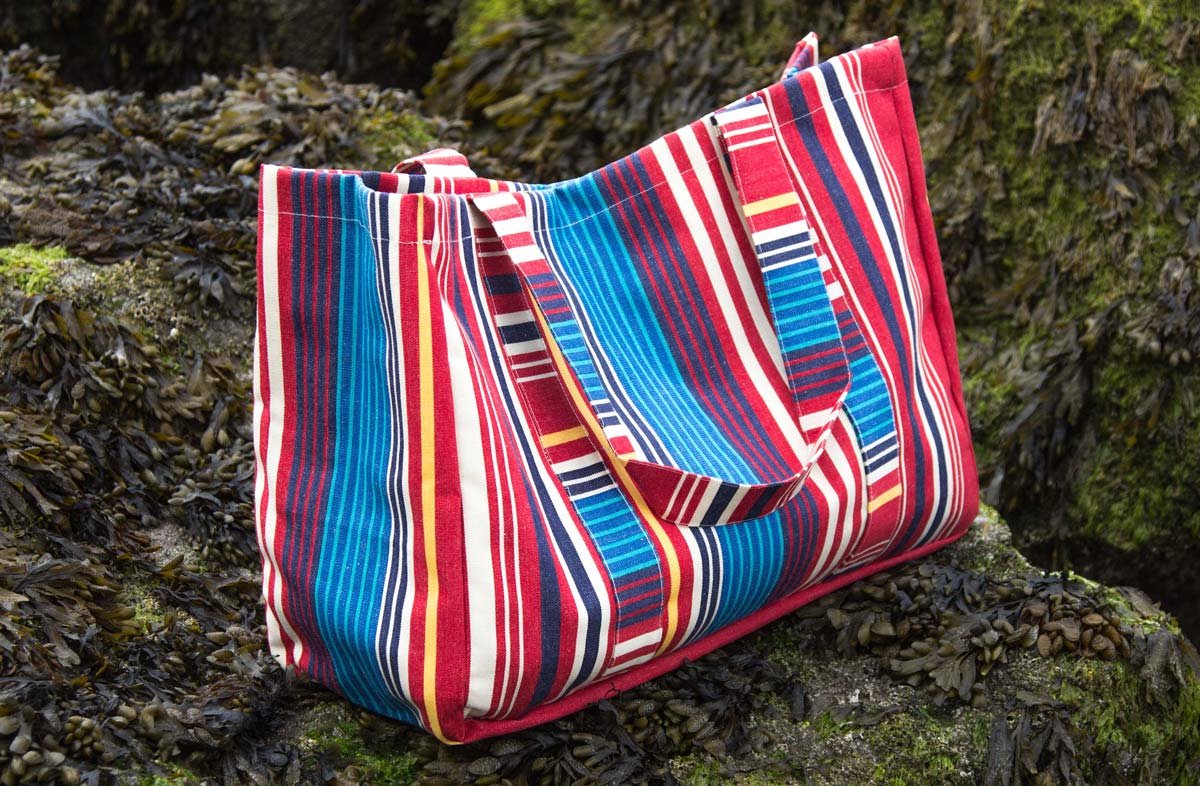 Extra Large Striped Beach Bag - Red, Blue and Cream Stripe